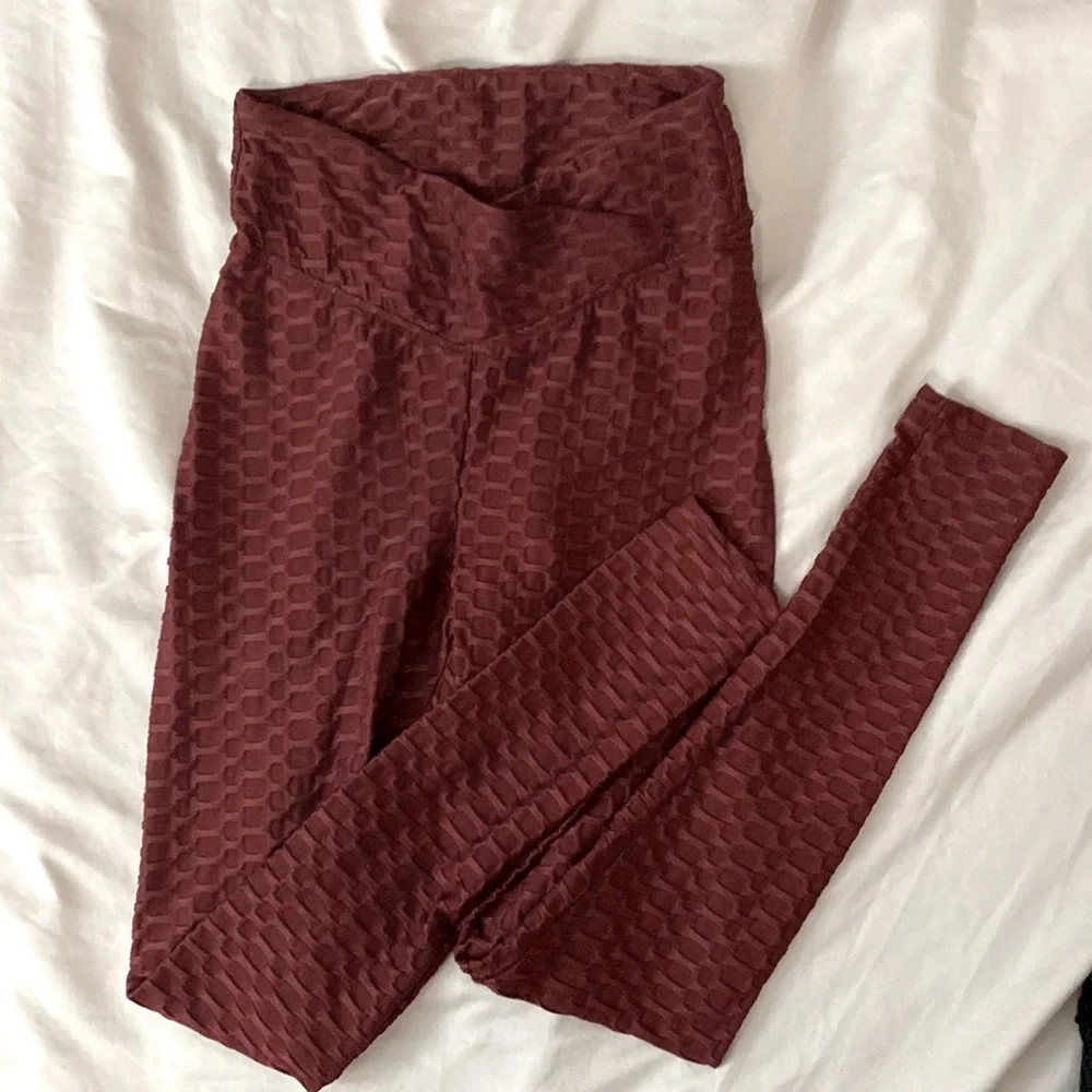 2 PAIRS HONEYCOMB CROSSOVER WAIST LEGGINGS BUTT CONTOUR RUCHING| size: M - Picture 3 of 4